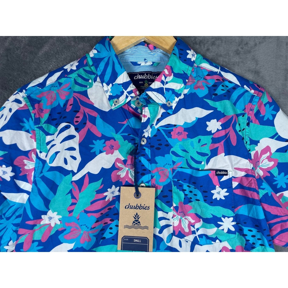 NWT Chubbies The Nectar Friday Shirt Mens Small Blue Tropical Floral Button Down - Picture 1 of 9